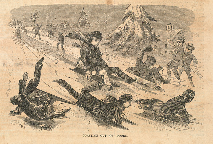 Уинслоу Хомер. Coasting out of doors. 1857