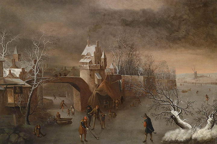 Антони Берстратен. Катание возле городской стены. 1664