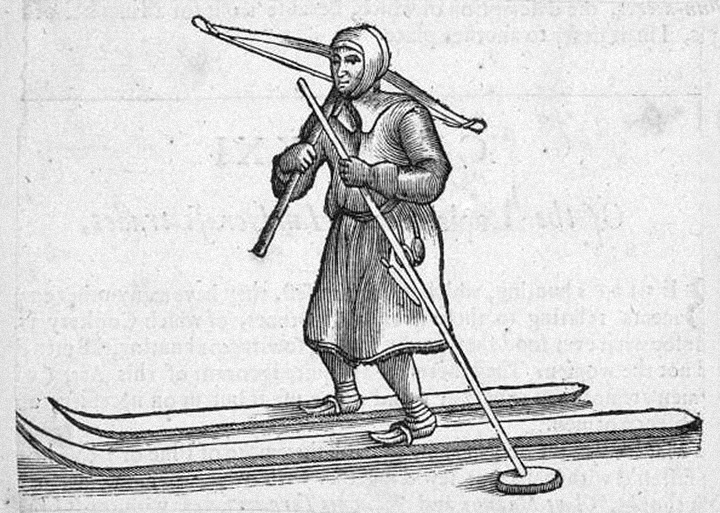 Гравюра по дереву с саамским лыжником. Ок. 1650